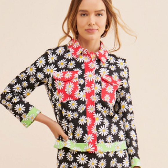 Moschino Boutique x Free People Daisy 4 | Sm Black Red Colorblock Floral Jacket - Picture 2 of 10